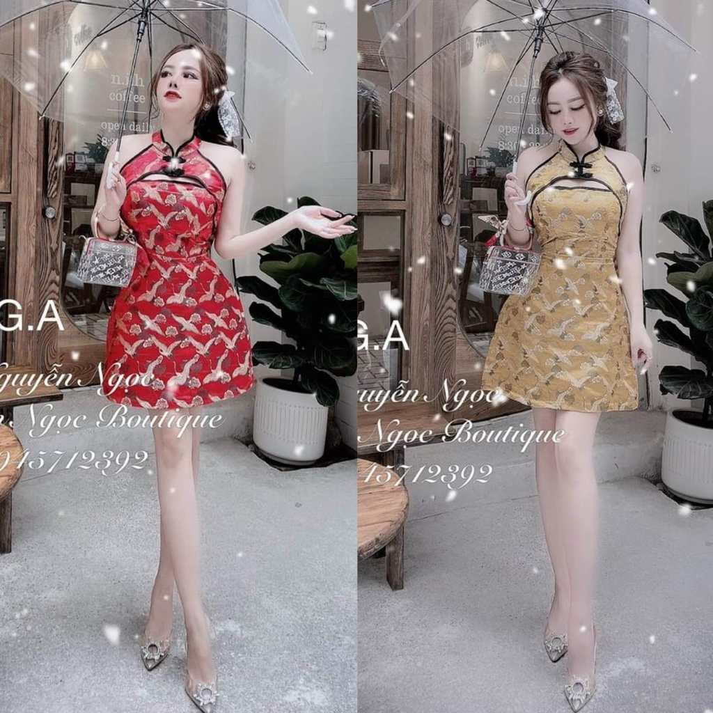 Đầm Váy Nữ Dáng Xoè Ngắn Cổ Tàu Nút Mây Tông Màu Sắc Cuốn Hút Thiết Kế Sang Chảnh Đi Làm Công Sở, Dạ Hội Và Du Lịch