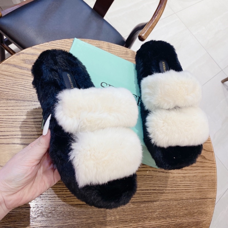 Dép lông hai quai ngang trắng đế đen cao 5 phân hàng quảngg châuu full hộp