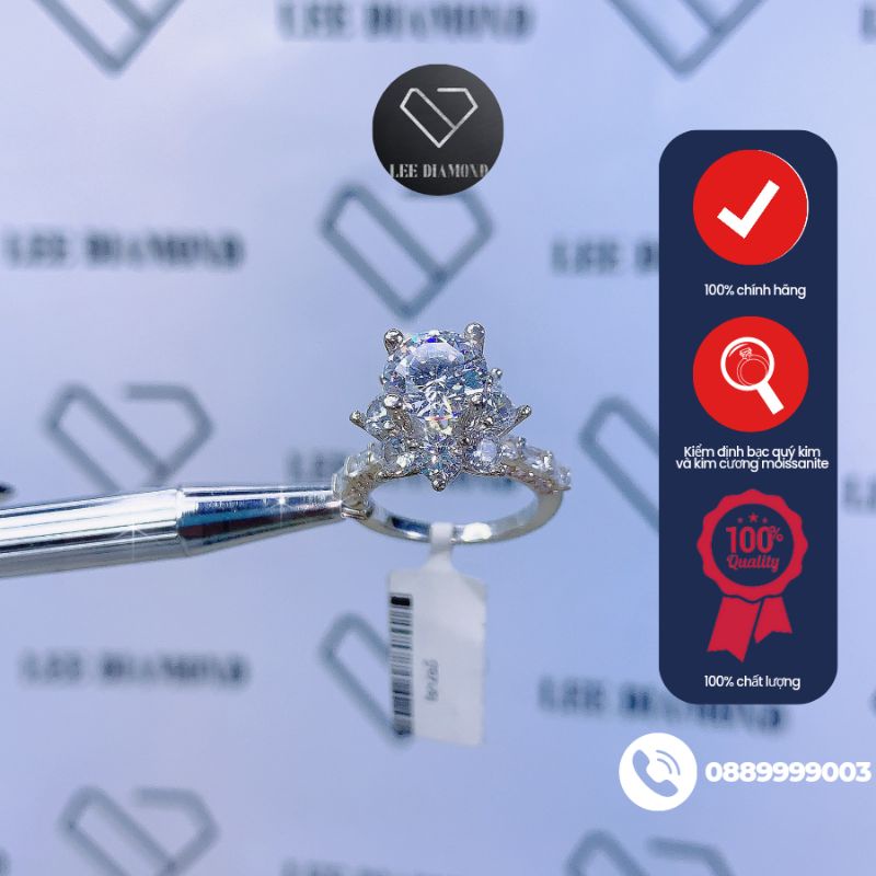 size 6.3li nhẫn chất liệu bạc quý kim + kim cương moissanite