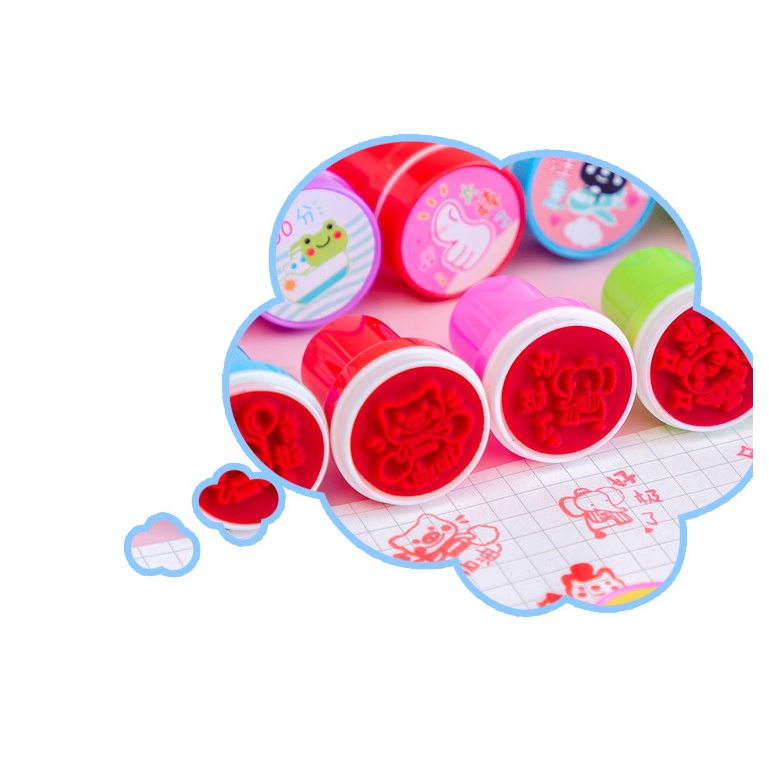 Bộ 10 con dấu có sẵn mực với nhiều mẫu ngẫu nhiên sticker vui nhộn