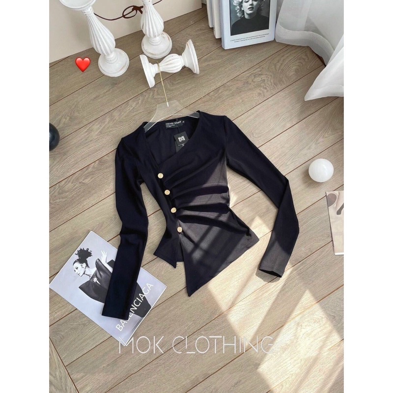 ÁO KIỂU CHÉO TÀ XINH LỆCH NÚT SÁNG LTPN3