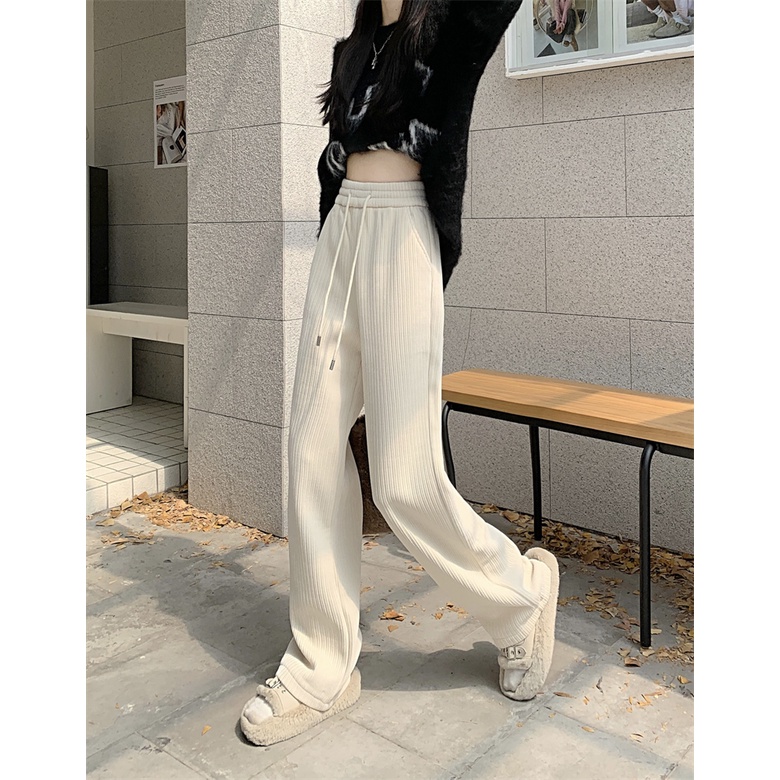 Quần Nhung Ống Rộng Phối Dây Rút Cá Tính Theo Phong Cách Mùa Thu Hàn Quốc Dành Cho