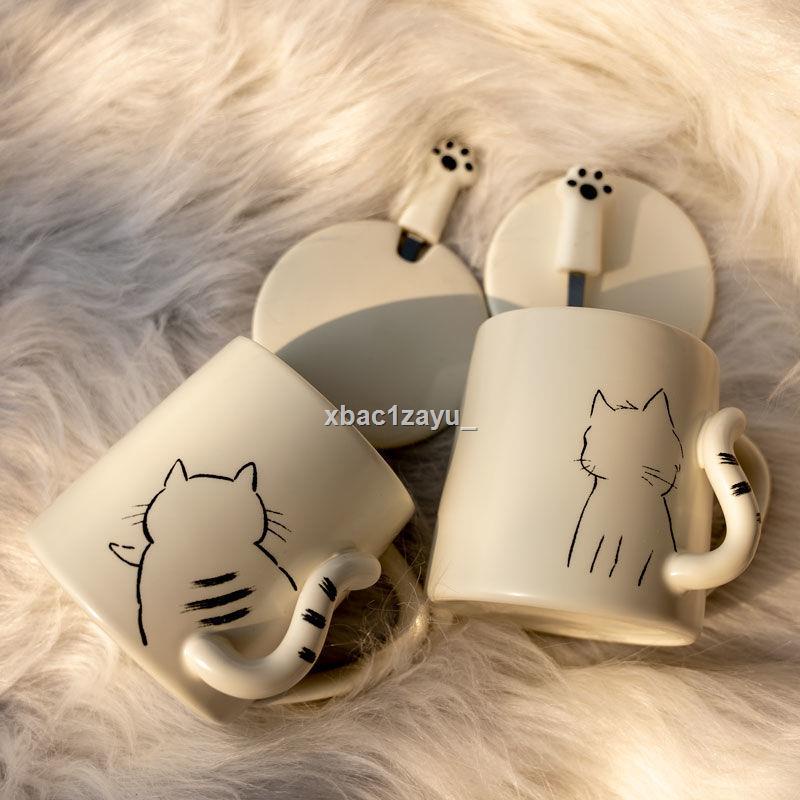 ✟ ♕ Cốc tập uống trẻ em có nắp thìa cà phê gốm cặp đôi mô hình nhà đơn giản cốc tập uống ăn sáng trà sữa