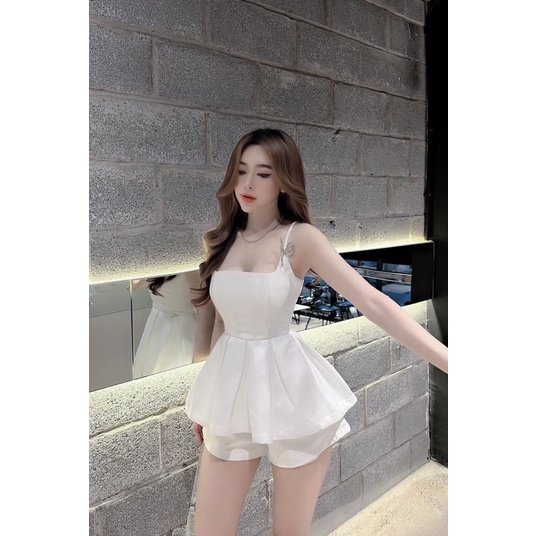 Set áo peplum 2 dây nơ đá mix cùng quần short