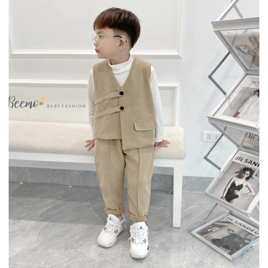 Set vest gile sành điệu cho bé trai, set complet cá tính hàng thiết kế Beemo hàng đẹp