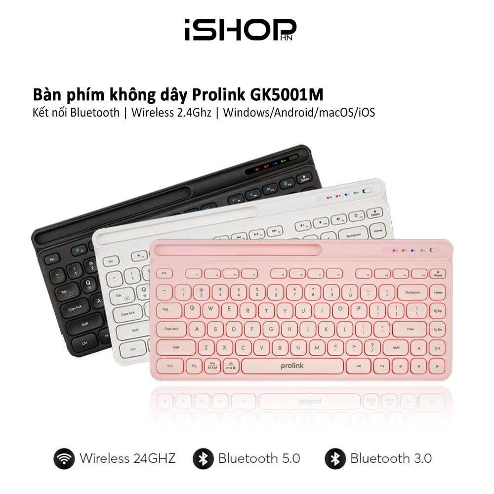 Bàn phím không dây Prolink GK5001M, nhỏ gọn, kết nối Bluetooth, Wireless đa thiết bị, Windows/Android/MacOS/iOS