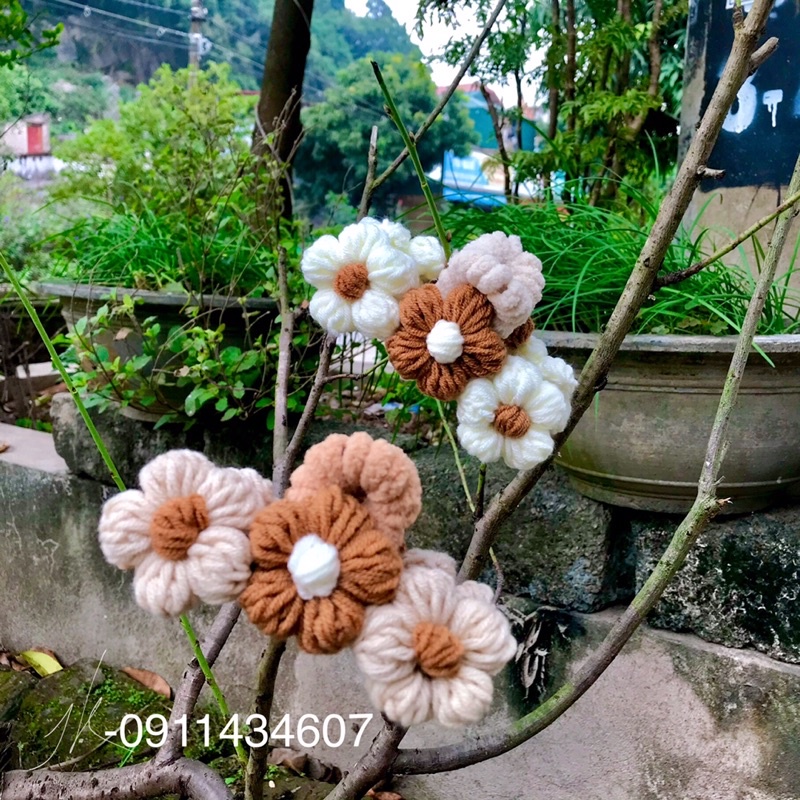 Kẹp tóc bông hoa len thủ công, hàng siêu hot, siêu đẹp