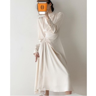 Spring and Autumn Incense Beige Dress High quality French Slim Cool Long Dress
