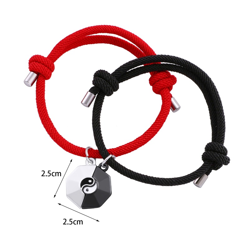 Set 2 Vòng Tay Dây Thừng Phối Mặt Hình Trái Tim Có Nam Châm Thời Trang Cho Cặp Đôi