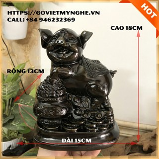 Tượng đá con heo trang trí tượng heo phong thủy phòng làm việc - Cao 18cm - Màu nâu đen