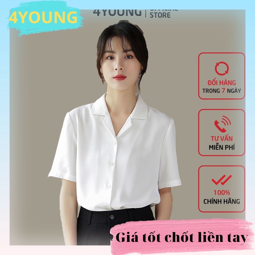 Áo sơ mi nữ tay ngắn đẹp form rộng cổ vest kiểu công sở Hàn Quốc 4YOUNG SMLV51