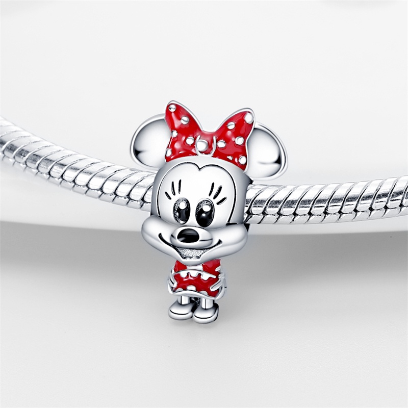 Vòng Tay Chuỗi Hạt Màu Đỏ Thiết Kế Mặt Hình Mickey Minnie Dễ Thương