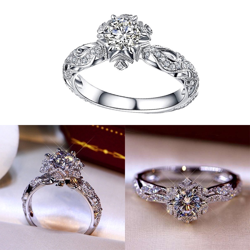 Nhẫn Đính Hôn Đính Đá Zircon Màu Trắng Dành Cho Nữ