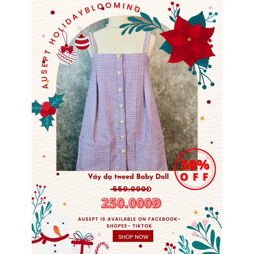 Váy dạ Tweed nhung nữ Baby Doll by Ausept hai lớp màu trắng, tím