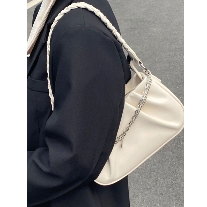 AlphaZ ins Túi Tote Dệt Mây Xếp Ly Đeo Vai Kích Thước Lớn Thiết Kế niche Hợp Thời Trang