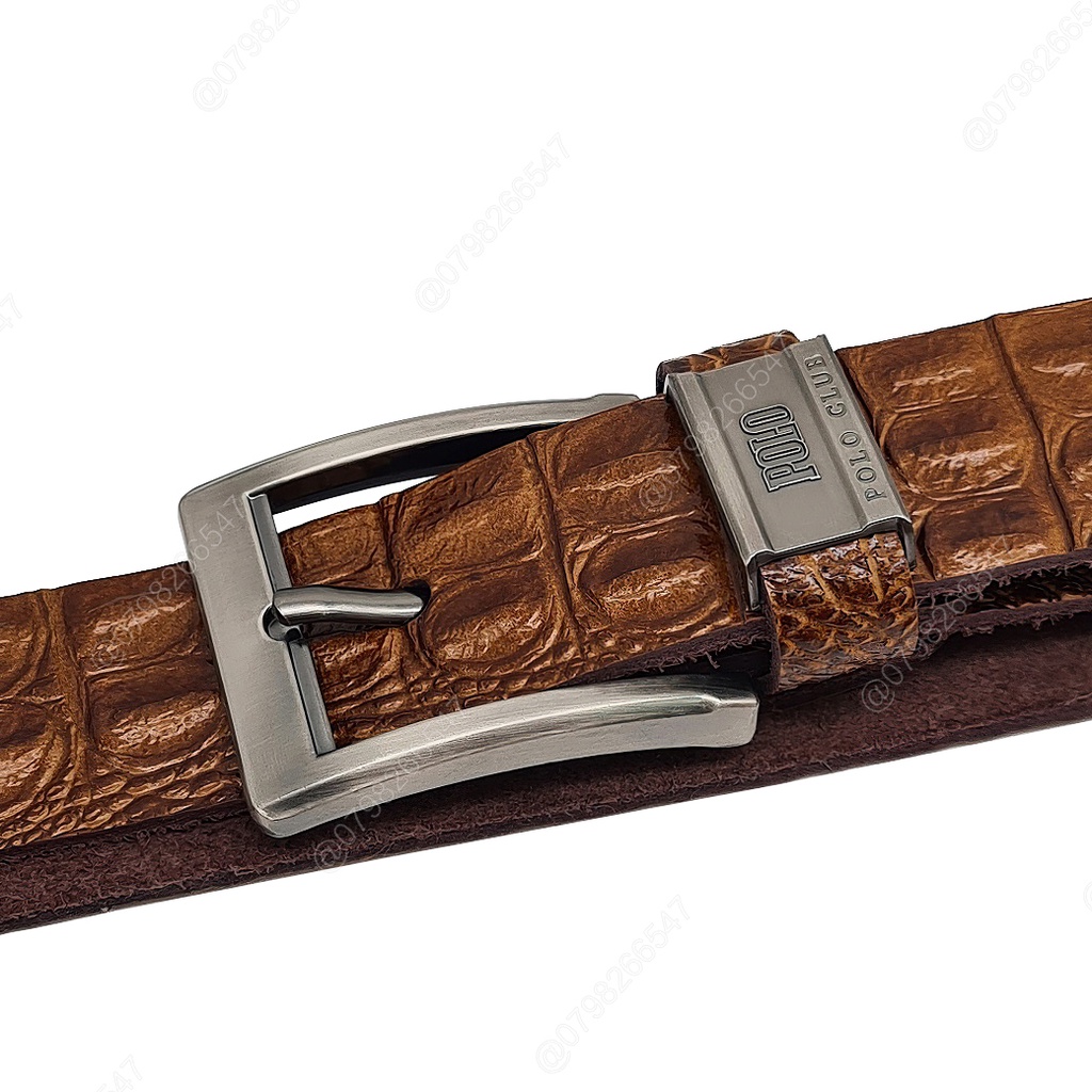 Dây da thắt lưng da bò dập vân cá sấu DHM-132 | Khoá kim mặt vuông đen nhám | Bảo hành 12 tháng