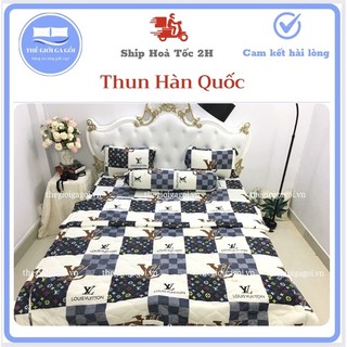 Bộ ga gối thun lạnh hàn quốc họa tiết lv