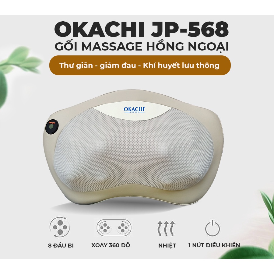 Gối massage hồng ngoại đau vai cổ lưng Shiatsu OKACHI JP-568