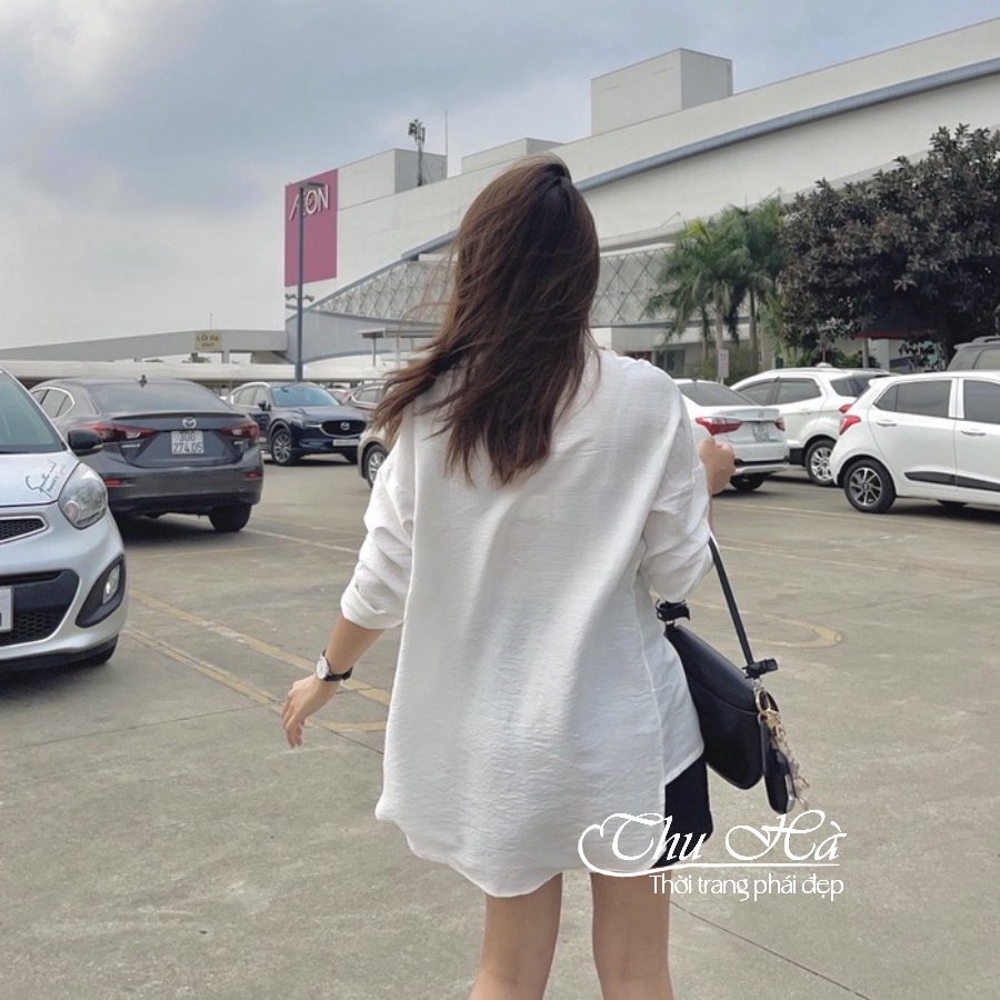 Áo sơ mi đũi nữ bigsize từ 40 đến 95kg Thu Hà form dài rộng kiểu tà lệch trẻ trung sang chảnh SMH.31