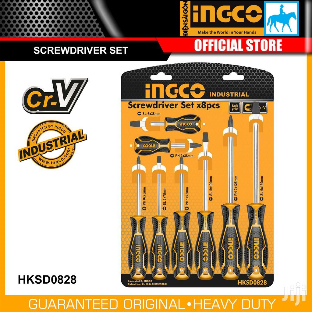 Bộ 8 cây tua vít dẹp và bake Thép CR-V INGCO HKSD0828