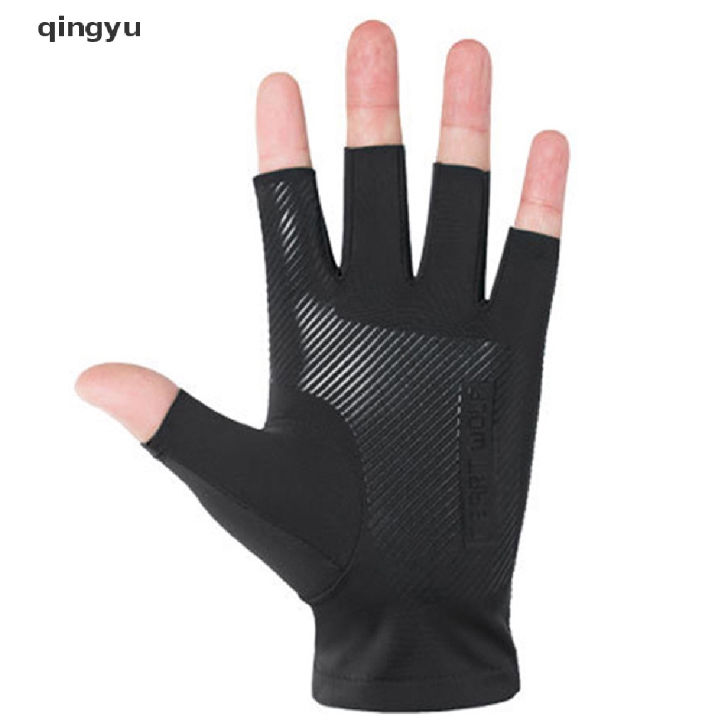 Găng Tay Nửa Ngón Bằng Lụa Lạnh Thoáng Khí Chống Trượt Có Thể Chạm Màn Hình Cảm Ứ