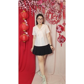 Bigsize công sở - áo cổ thủy thủ - sọc hồng