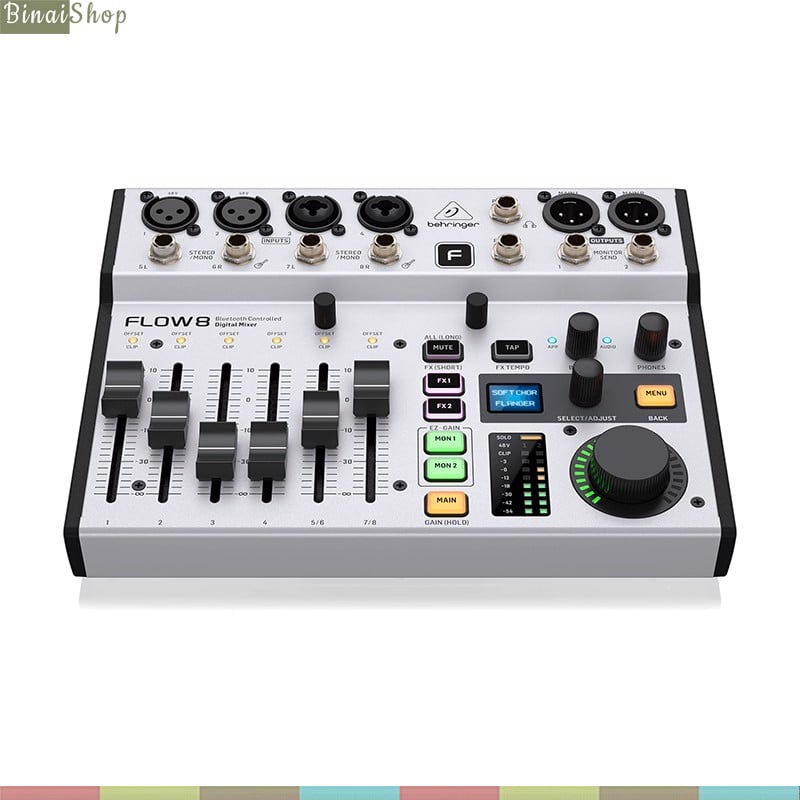 Mixer Cơ Lai Số - Behringer Flow 8 Kênh Đầu Vào, Hỗ Trợ Bluetooth, Cổng USB Phát Trực Tiếp