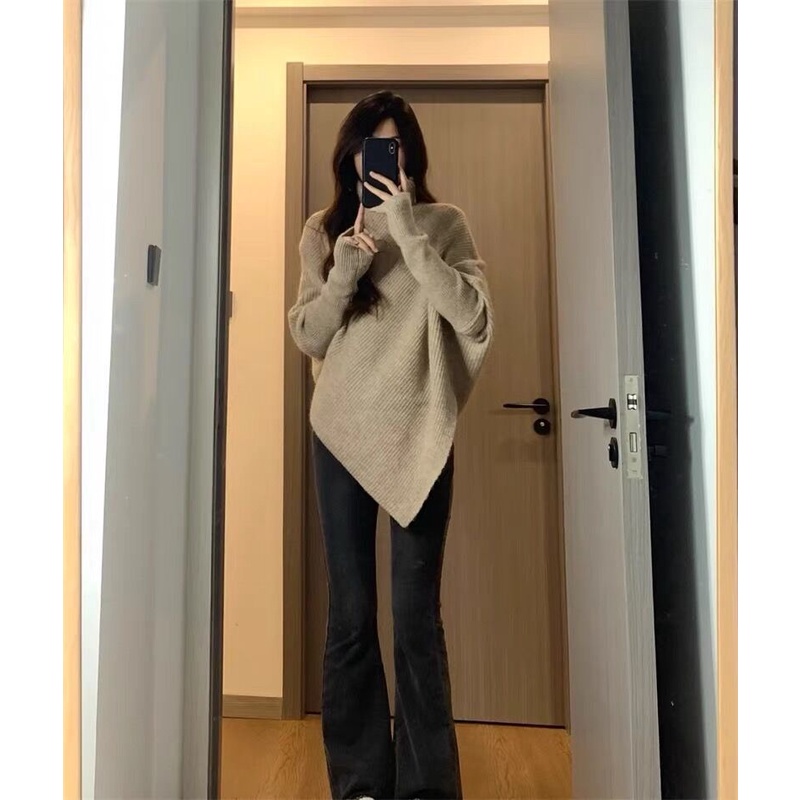 Áo Sweater Cổ Cao Dáng Rộng Màu Sắc Đơn Giản Phong Cách Hàn Quốc Cho Nữ