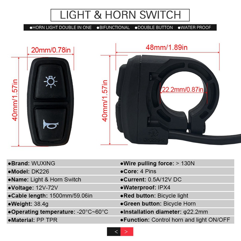 Bộ Đèn Trước Và Sau 36V48V52V60V DK226 Cho Xe Đạp