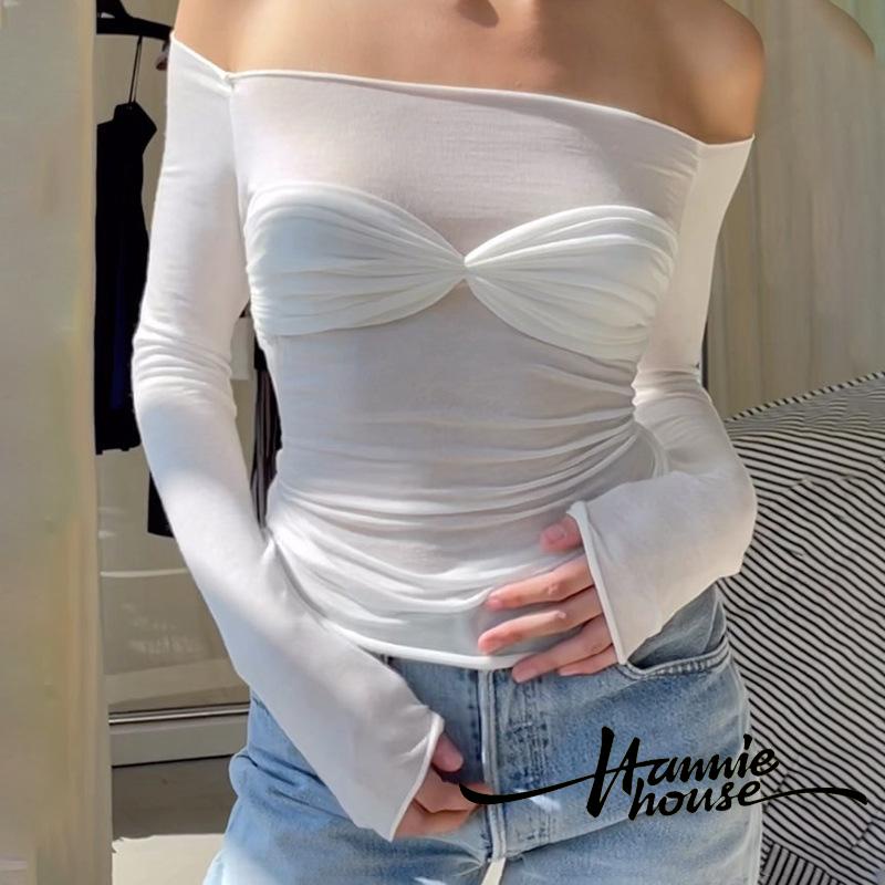 Hannie- Áo Thun Hở Vai Ôm Dáng Xuyên Thấu Cho Nữ
