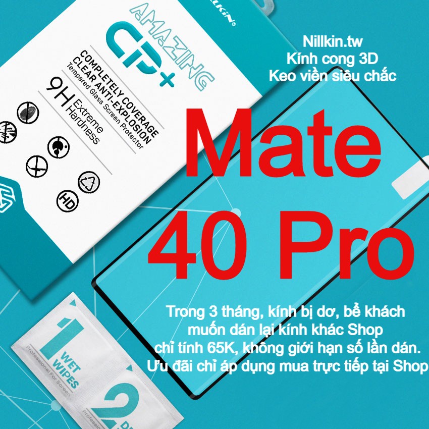 Kính cường lực Nillkin.tw cho Huawei Mate 40 Pro keo viền siêu chắc kính cong 3D theo màn hình