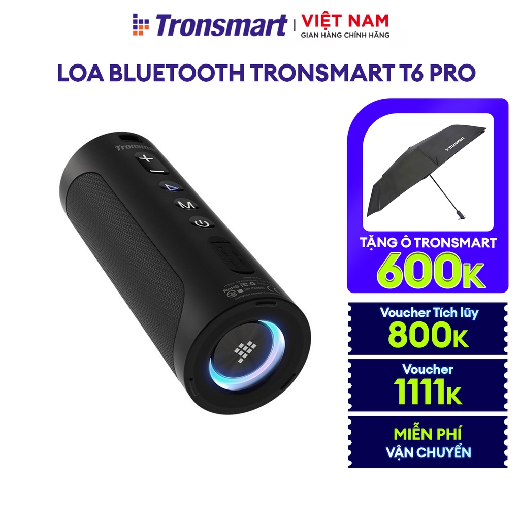 Loa Bluetooth Tronsmart T6 Pro 45W Chống nước IPX6 Ghép nối 2 loa Nhân đôi âm thanh - Chính hãng - Bảo hành 12 tháng