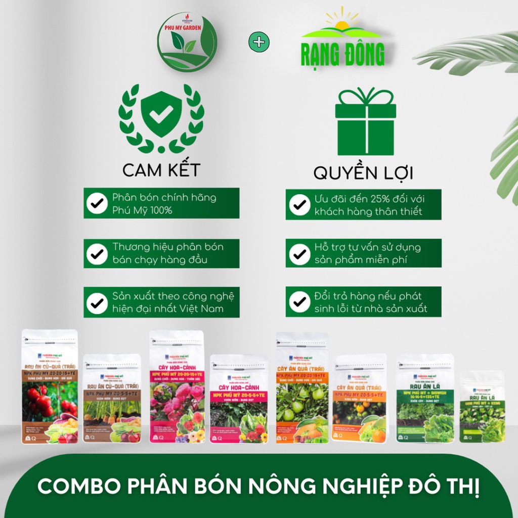 Phân bón NPK Phú Mỹ 20-20-15 + TE (gói 1kg) Rau Củ Quả - kích ra hoa, đậu trái, hạn chế rụng, nứt - Hạt giống Rạng Đông