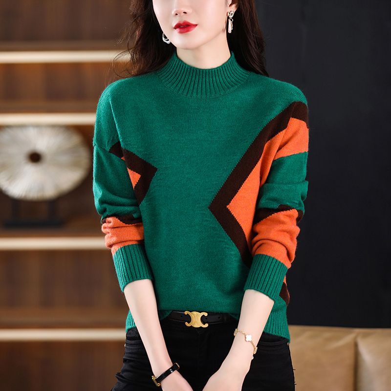 Áo Sweater Dệt Kim Cổ Lọ Dày Dặn Màu Sắc Thời Trang Thu Đông Phong Cách Phương Tây Dành Cho Nữ