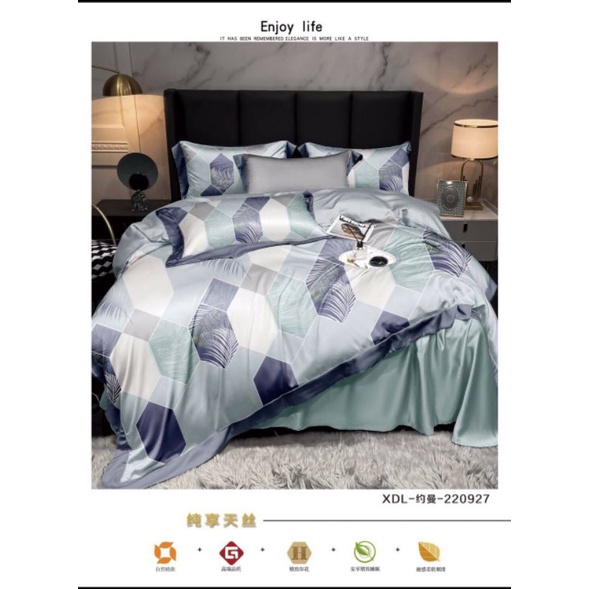 Bộ ga gối Cao cấp - Drap Tencel 60s [ SIÊU MÁT 5 MÓN] chất liệu lụa Tencel 60s Hàn Quốc mền 2*2,2m