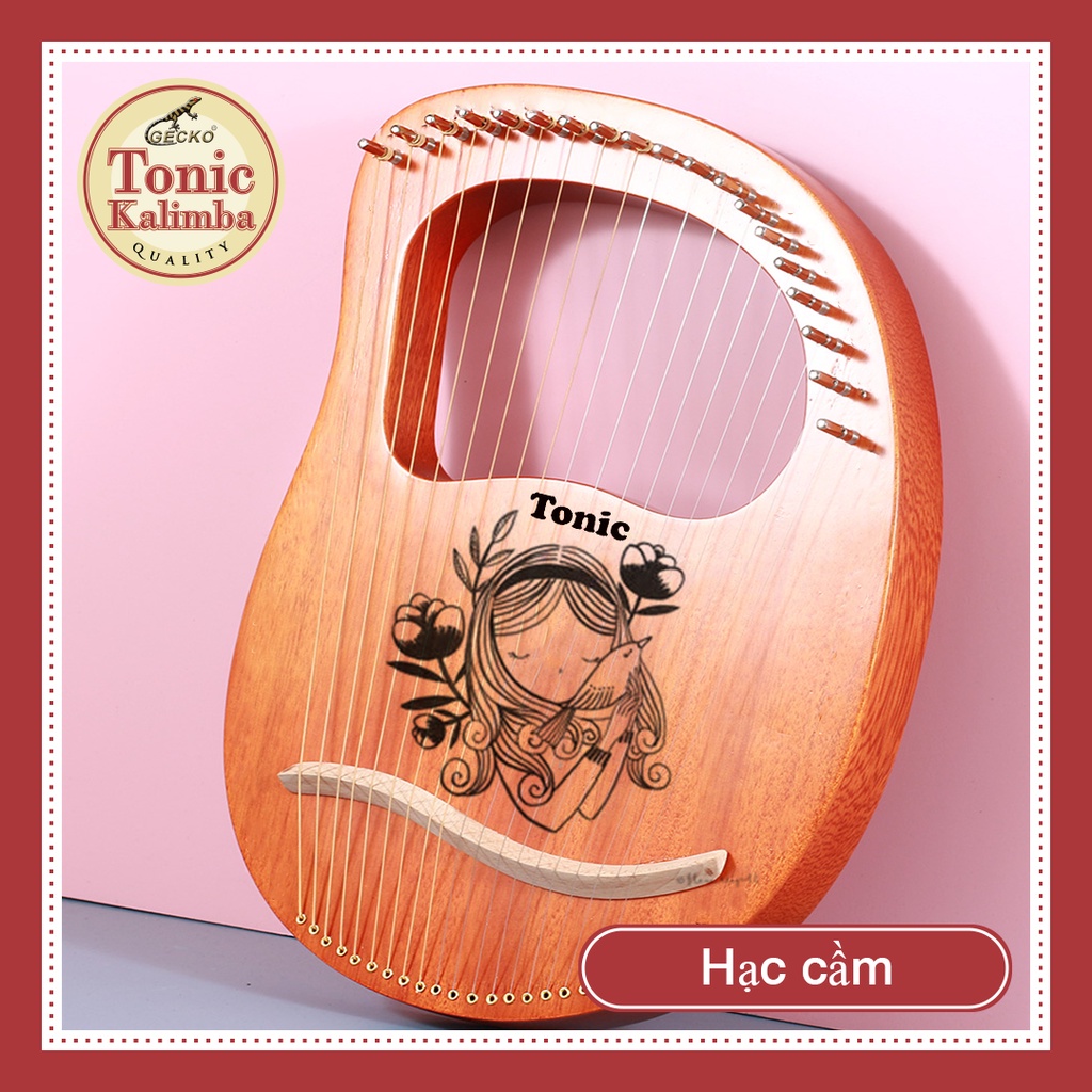 Đàn Lyre 16 dây khắc lazer Tonic Kalimba cho bạn mới tập chơi - Tặng sticker, tuner, túi rút, tab TONIC-LY00S9