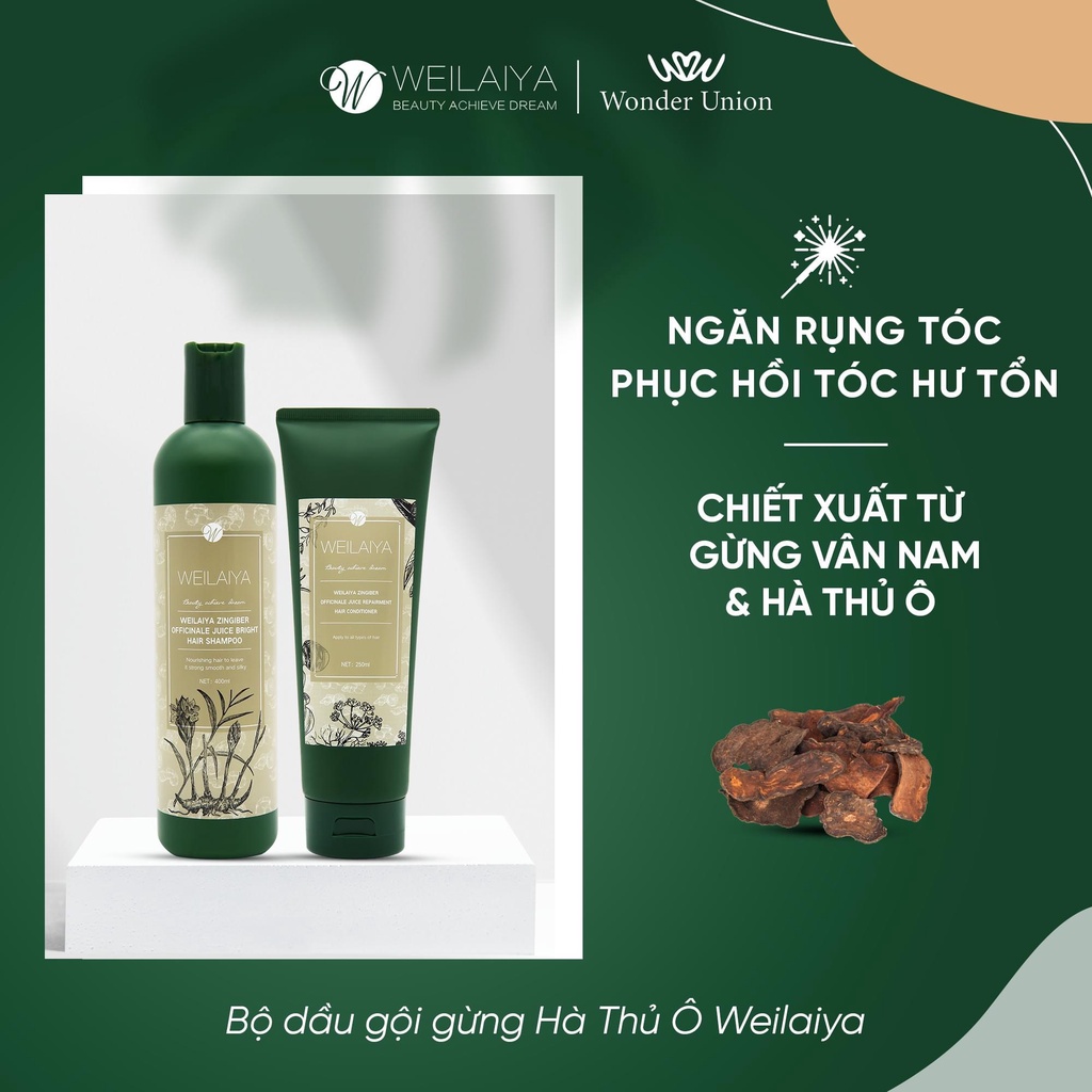 Bộ Dầu Gội Xả Weilaiya chính hãng Tinh Chất Gừng Hà Thủ Hỗ Trợ Mọc Tóc Ngăn Rụng Tóc Dành Cho Da Đầu Khô