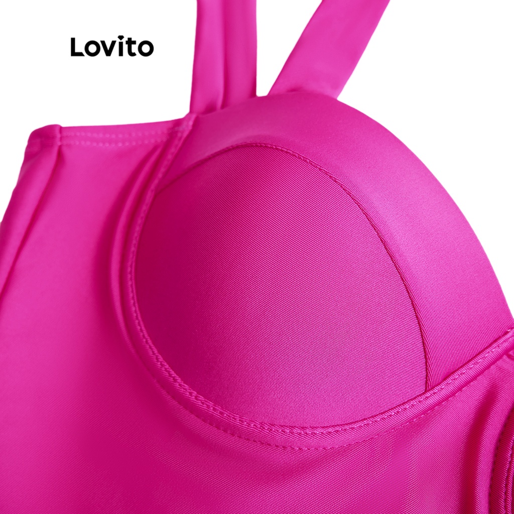 Đồ bơi một mảnh Lovito màu trơn sexy dành cho nữ L38AD033 (hồng đậm)