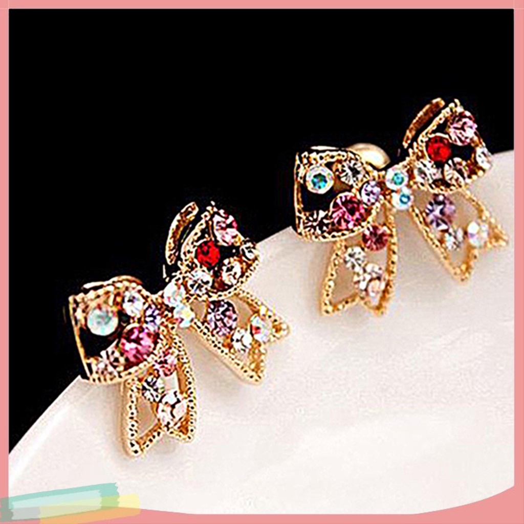 Khuyên tai hình nơ đính đá đa sắc cho nữ