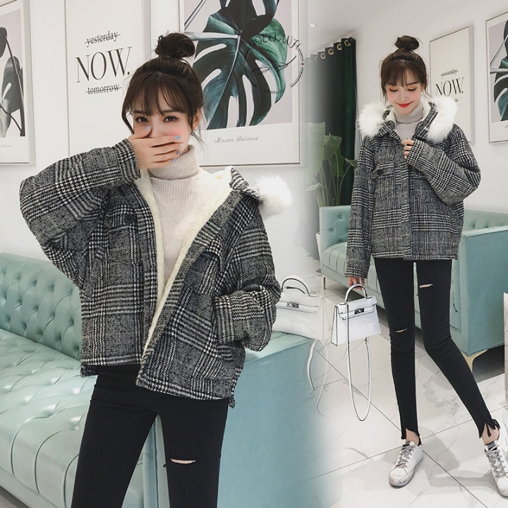 Áo Khoác Dạ - Áo dạ 2 lớp lót lông cừu toàn thân mũ lông dày dặn chất dạ kẻ caro Chất Quảng Châu Xịn Sò dieuanh_5202