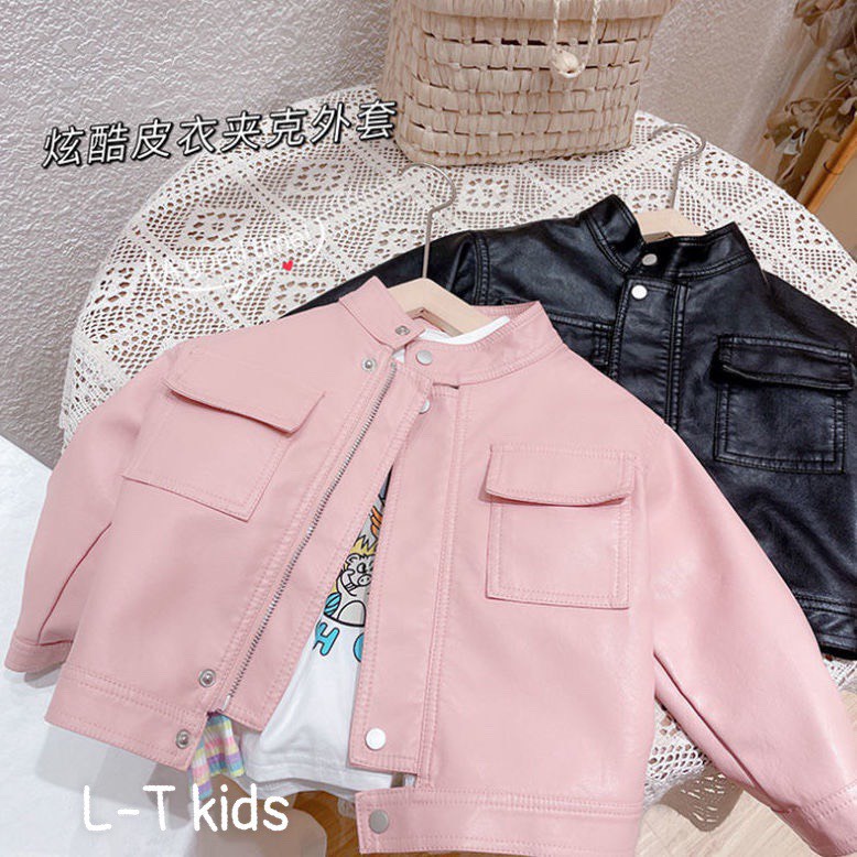 Q22158-ÁO DA KIỂU CHO BÉ TRAI BÉ GÁI 2 MÀU HỒNG VÀ ĐEN 12-22KG