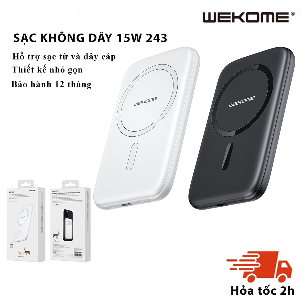 Pin sạc dự phòng 15W không dây WEKOME 243 hỗ trợ sạc nhanh PD 5000mAh siêu mỏng, nhỏ gọn tiện lợi