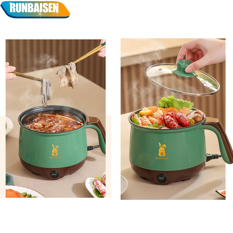 Ca Nấu Mì, Nấu Cơm Đa Năng Có Tay Cầm 1,8L - Nồi Lẩu Điện Mini Kèm Giá Hấp Inox, Ca Mỳ Đa Năng Cooking Poot