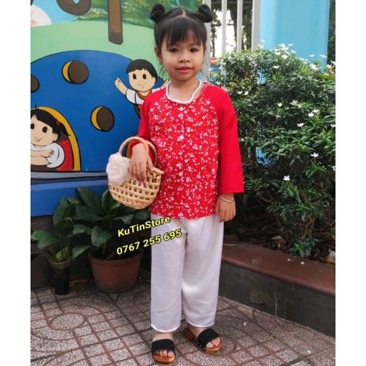Bà ba lụa hoa nhí cho bé gái 8-30kg - Quần trắng - Mẫu 2023