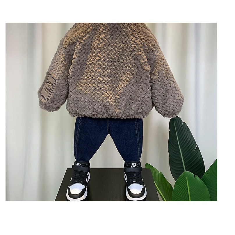 Áo Khoác Lót Lông Cừu Dày Dặn Thời Trang Thu Đông Cho Bé Trai