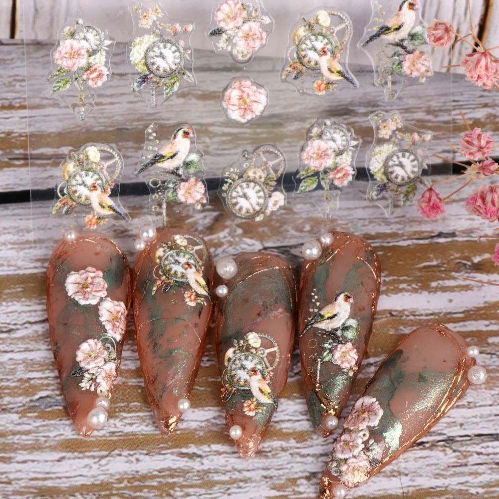 Miếng Dán Trang Trí Móng Tay Tự Dính Họa Tiết Hoa Hồng 5D Dành Cho Nữ