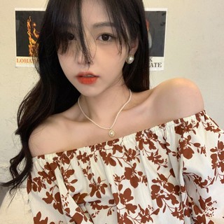 Hàng Có Sẵn Áo Sơ Mi Hoa Hở Vai Phong Cách Phương Tây Thời Trang Mùa Hè Mới Cho Nữ