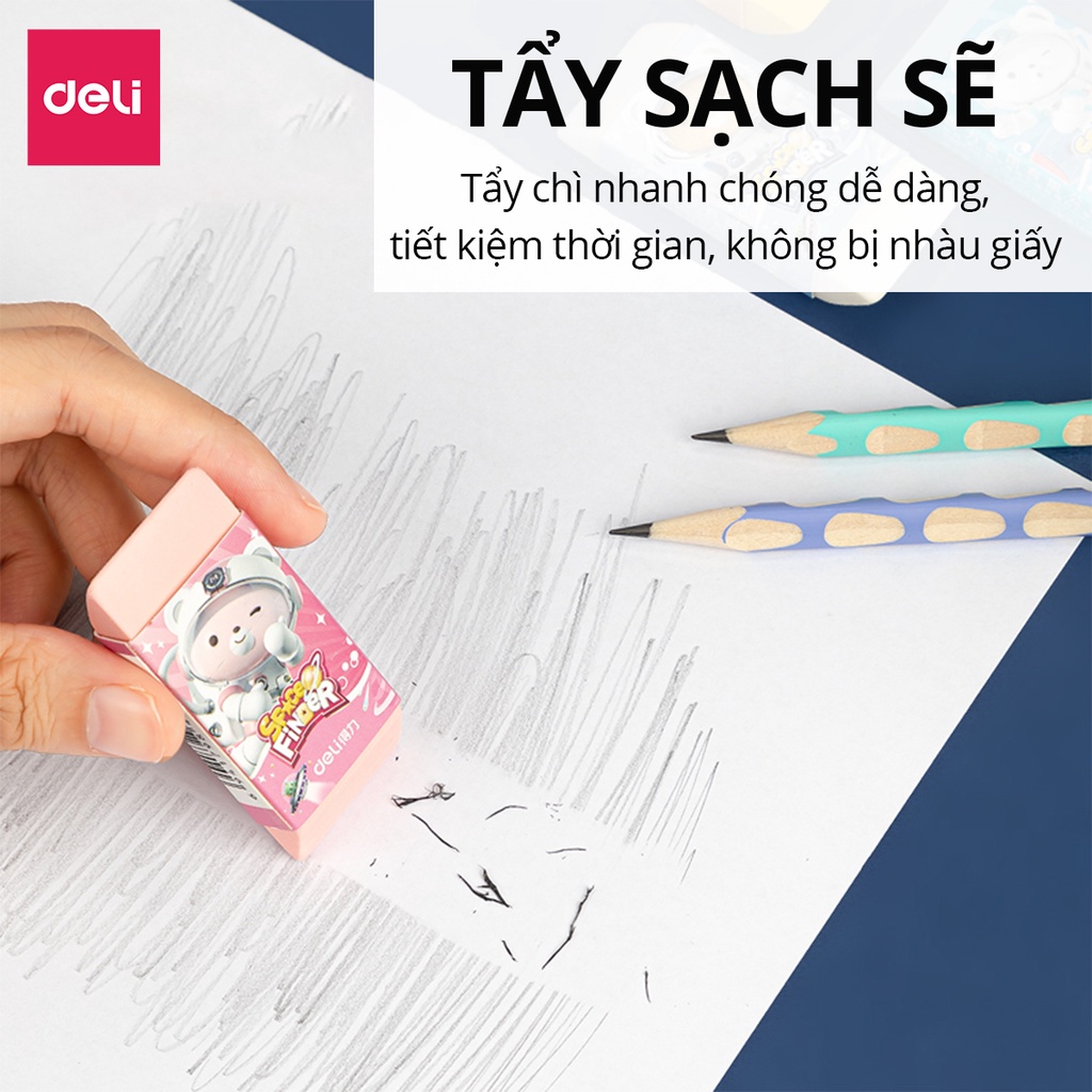 Gôm tẩy 2B Deli hình gấu phi hành gia ít vụn tẩy sạch không gãy xóa chì dành cho học sinh