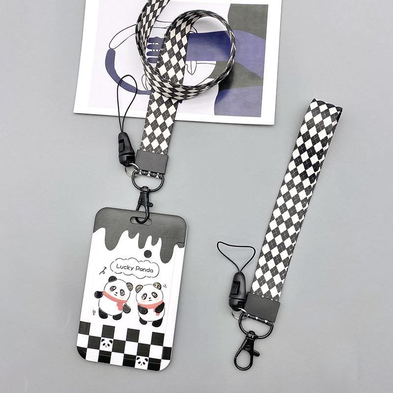 ✨Ready stock ✨Chủ thẻ panda dây đeo cổ dập nổi hộp bảo vệ thẻ lưới cho thẻ ngân hàng xe buýt thẻ làm việc khuôn viên thẻ sinh viên