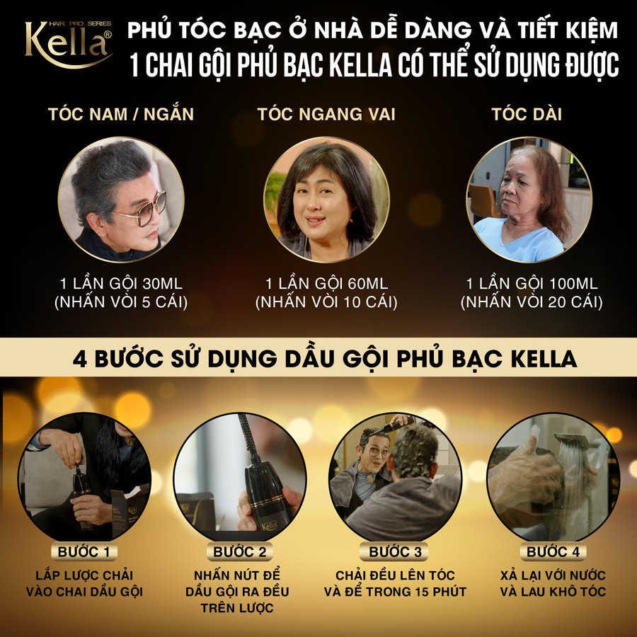 Dầu Gội Phủ Bạc Kella Chiết Xuất Thảo Dược Màu Đen Tự Nhiên